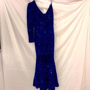 Tyra One Shoulder Sequin Gown - Royal Blue - Size: M